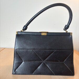 Vintage Black vinyl purse with Decorative Stitching